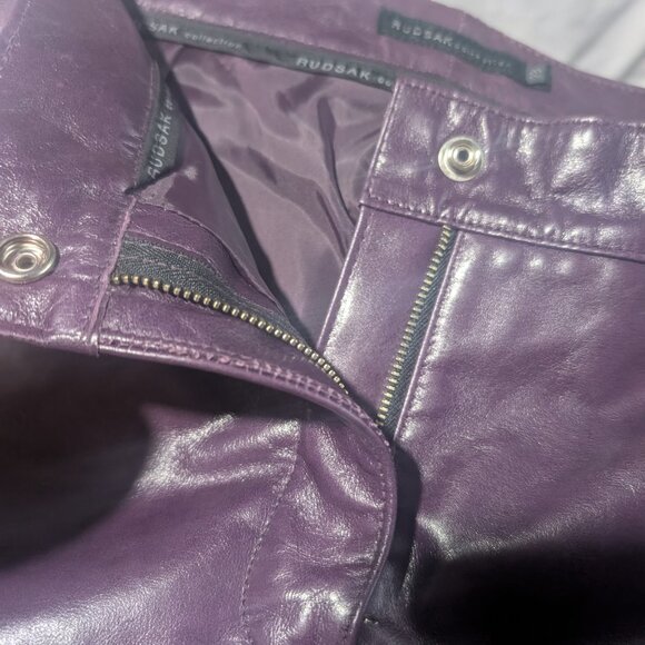 Rudsak | Women’s Bootcut Leather Pants In Eggplant With Faded Finish - Picture 4 of 15